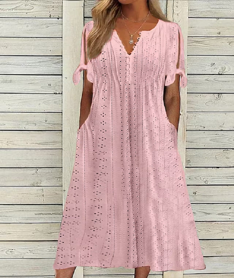 【S-3XL】2025 Noua rochie midi din dantela plisata simpla