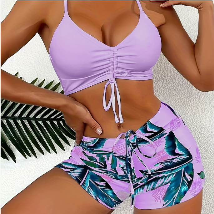 🏊♀️👙🌴【Promoție de vară】Costum de baie elegant cu imprimeu – mărimi mari disponibile 💖🔥 4028576