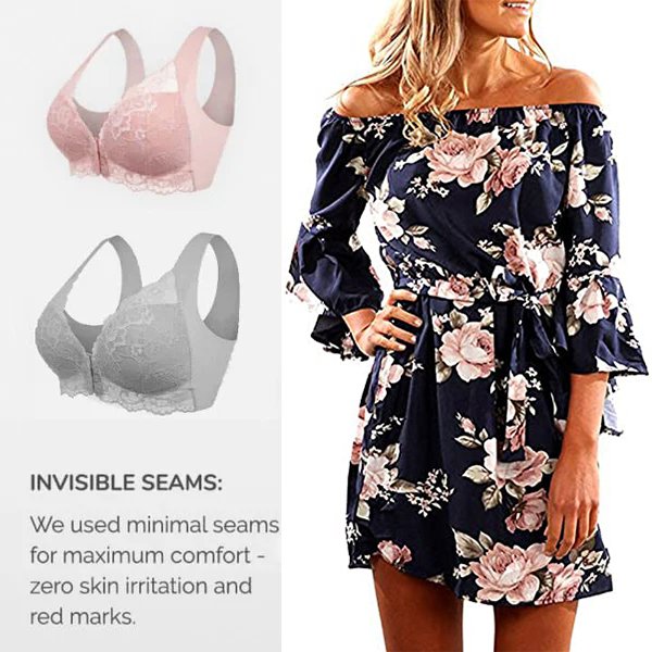 🥰3 bucăți👙 Sutien push-up cu închidere frontală din dantelă - fără cusături, spate frumos, confortabil