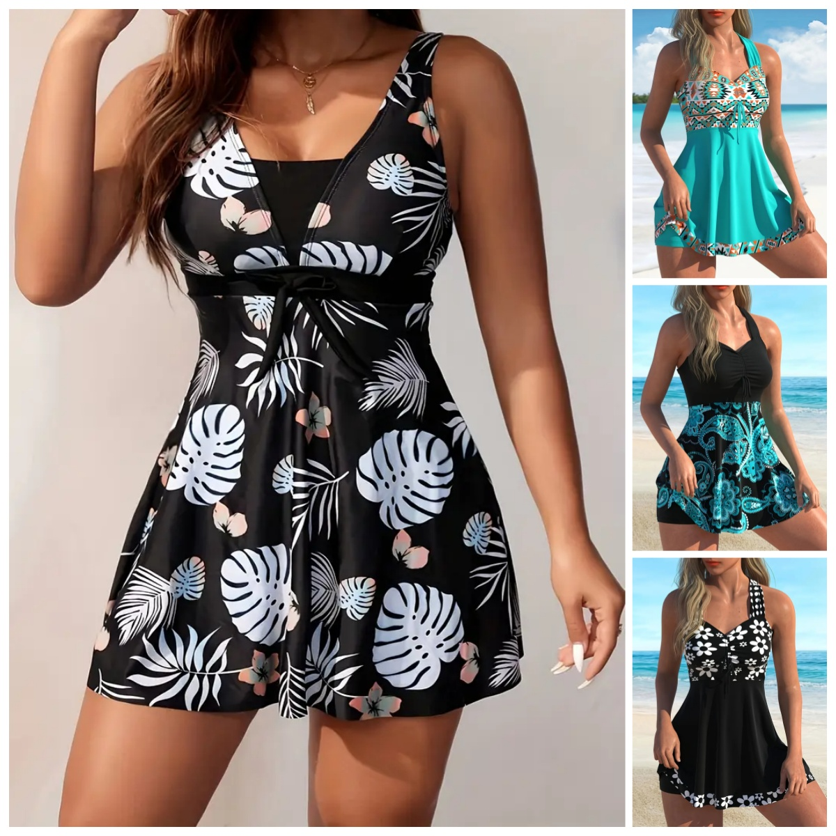 🏖️👙🌴【S-6XL】Costum de baie elegant, mărime mare, cu imprimeu