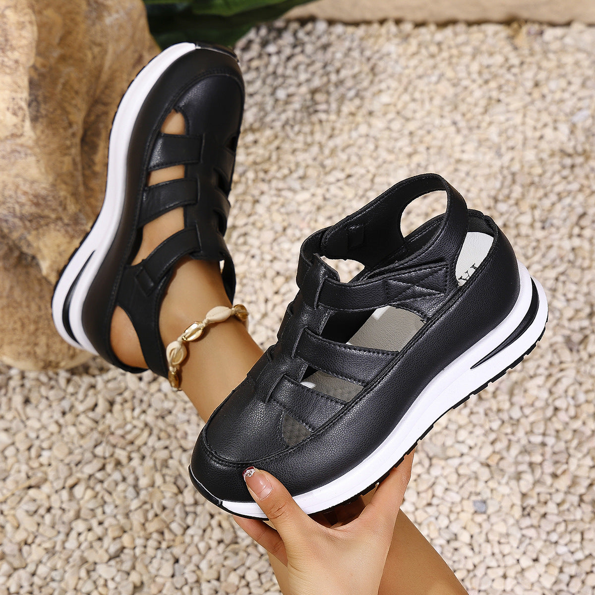 🌸【35-43】Sandale confortabile pentru femei cu talpă groasă, potrivite pentru sandale de vară de vârstă mijlocie