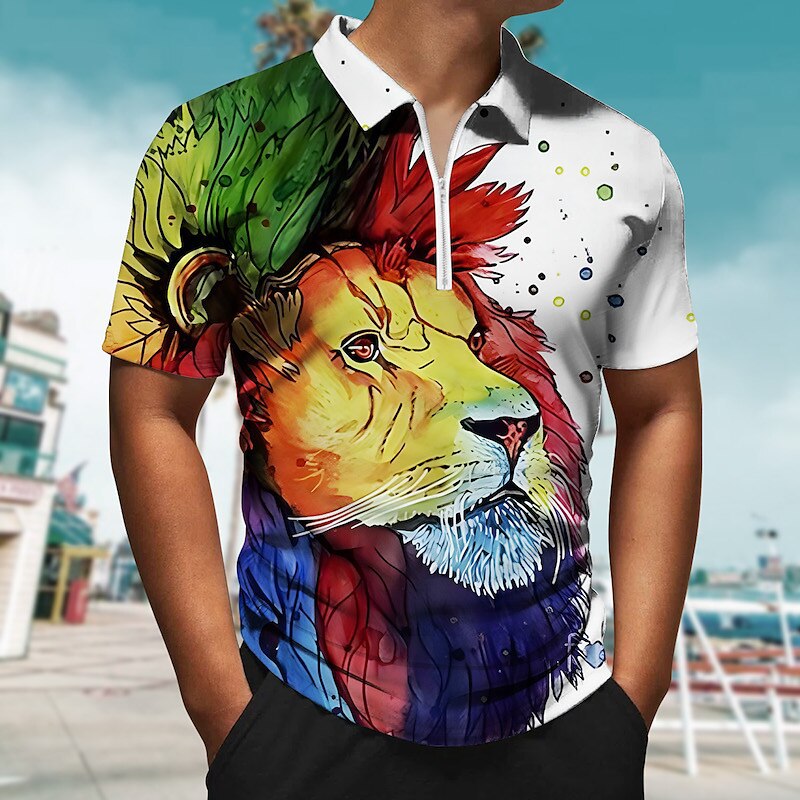 【XS-5XL】Tricou polo bărbătesc cu imprimeu 3D de leu
