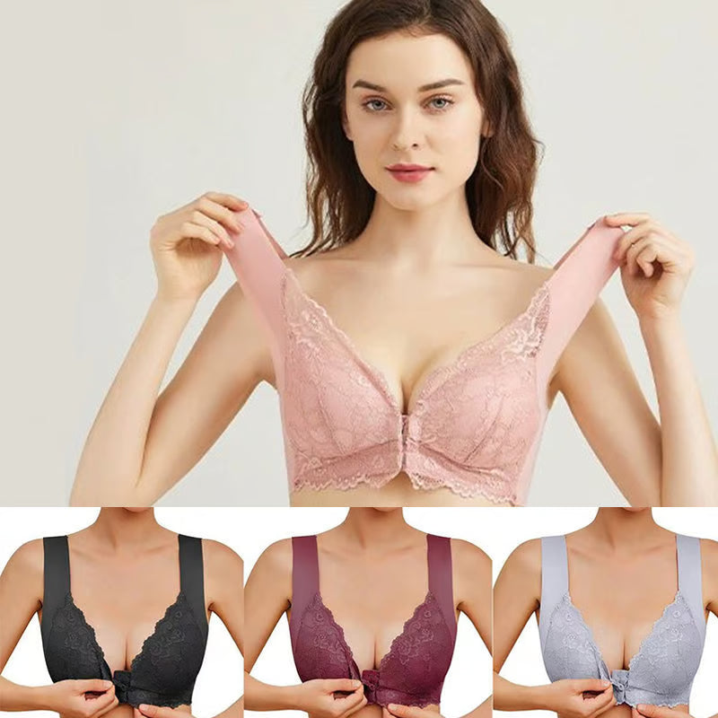 🥰3 bucăți👙 Sutien push-up cu închidere frontală din dantelă - fără cusături, spate frumos, confortabil