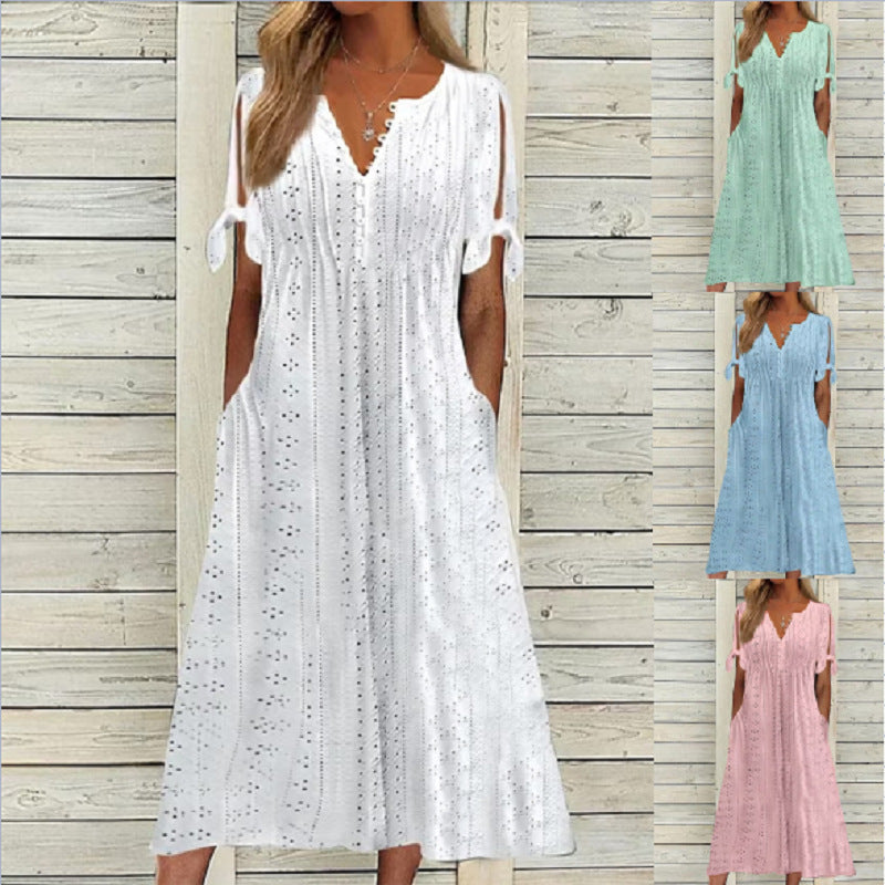【S-3XL】2025 Noua rochie midi din dantela plisata simpla