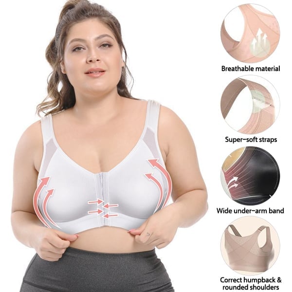 💖【Cumpără 1, primești 2 gratuit】✨Sutien confortabil cu nasturi frontali, fără armătură, mărime mare (40-130 bucăți), bumbac pur, confortabil și respirabil