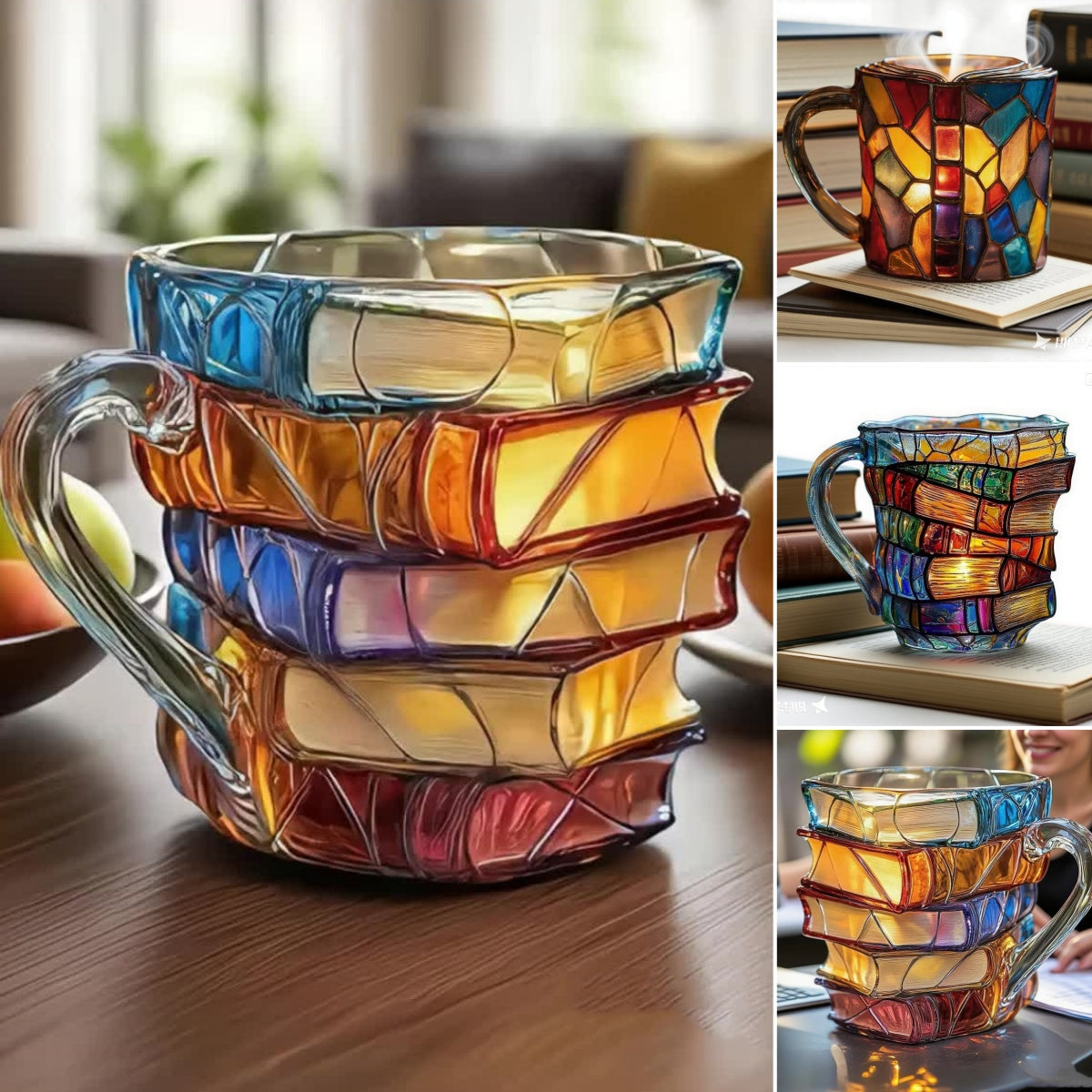 【Cumpărați unul și primiți unul gratuit】📚Ceașcă de cafea pictată 3D în formă de carte