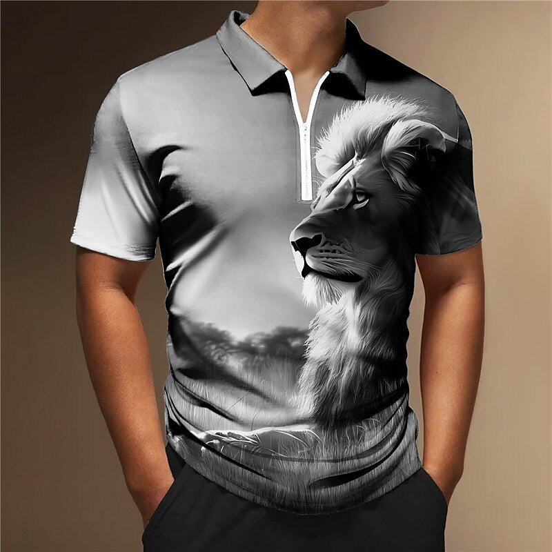【XS-5XL】Tricou polo bărbătesc cu imprimeu 3D de leu
