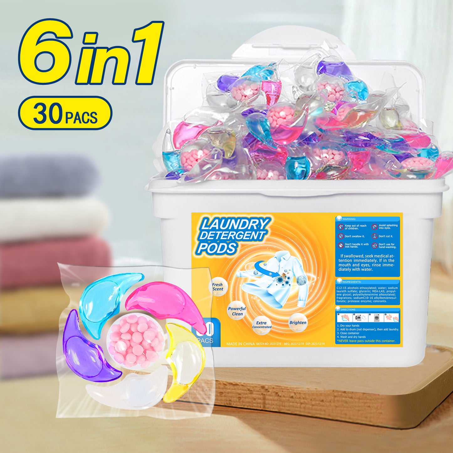 ✨👚【100 kusů】✨Extra velký kbelík 6v1 vonné perličky na prádlo odstraňují skvrny a zanechávají vůni, hladce likvidují roztoče a bakterie