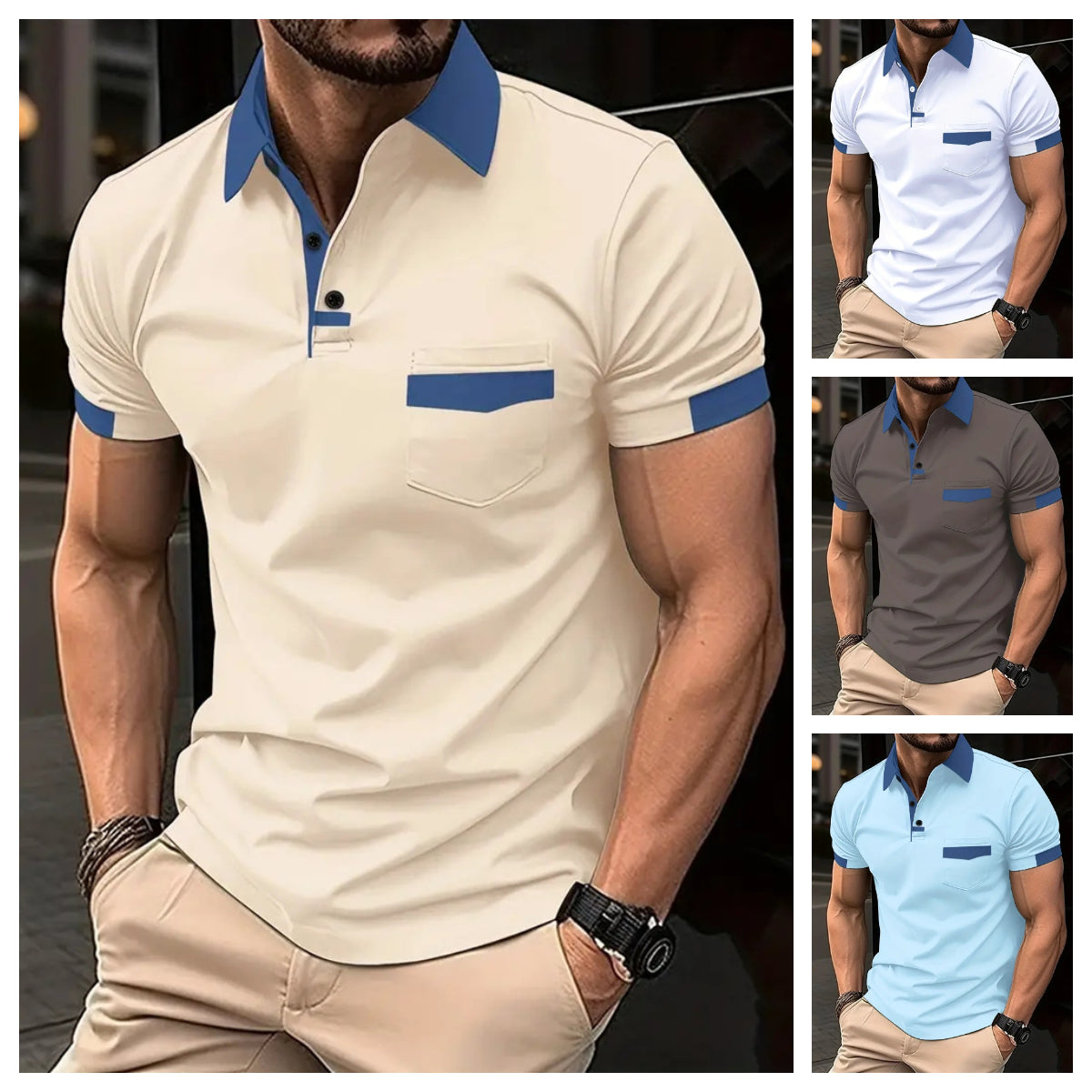 Tricou polo de buzunar color-bloc pentru bărbați tricou polo sport