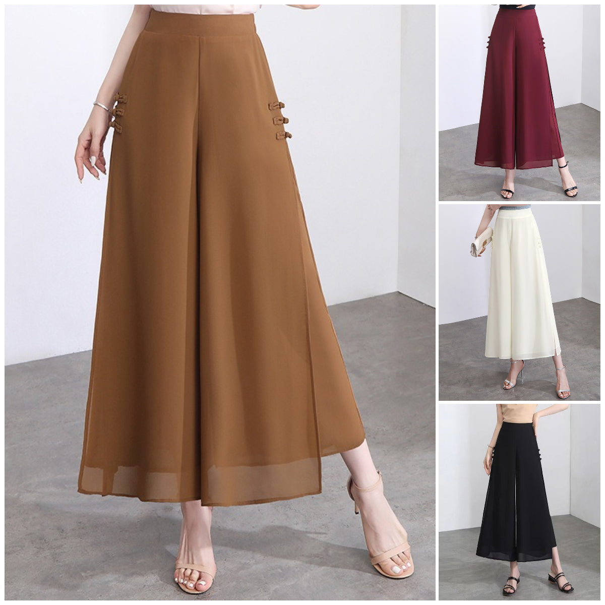 【XL-5XL】【Stil nou de vară 2025】 Pantaloni largi, din șifon, în nouă puncte, pentru femei
