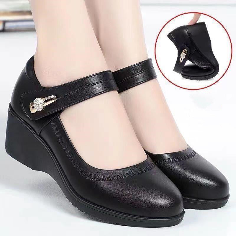 👡【35-41】Piele moale talpă moale toc pană anti-alunecare pantofi din piele pentru mamă