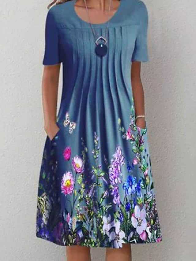 🌸🦋Rochie nouă de damă cu imprimeu cu gât rotund(S-3XL)