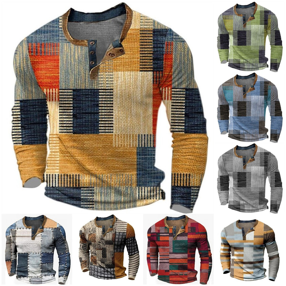 Tricou cu maneca lunga pentru barbati, tricou polo cu maneca lunga imprimat【S-4XL】3756370