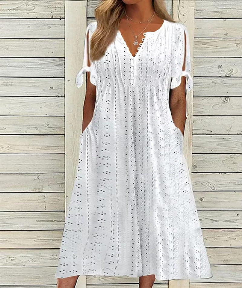 【S-3XL】2025 Noua rochie midi din dantela plisata simpla