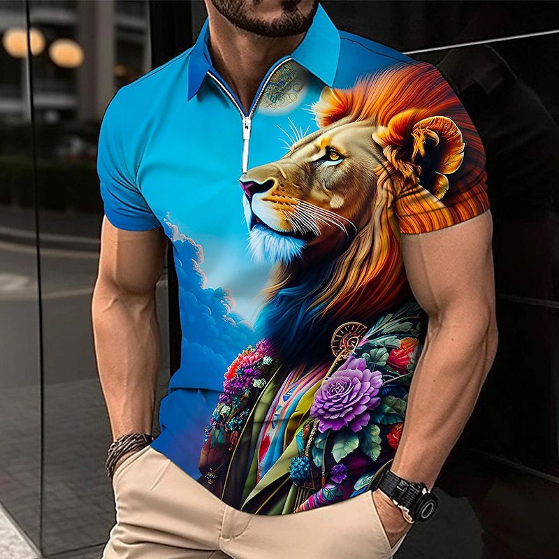 【XS-5XL】Tricou polo bărbătesc cu imprimeu 3D de leu