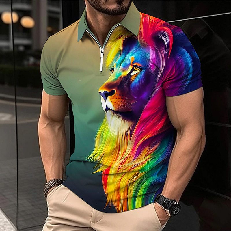 【XS-5XL】Tricou polo bărbătesc cu imprimeu 3D de leu