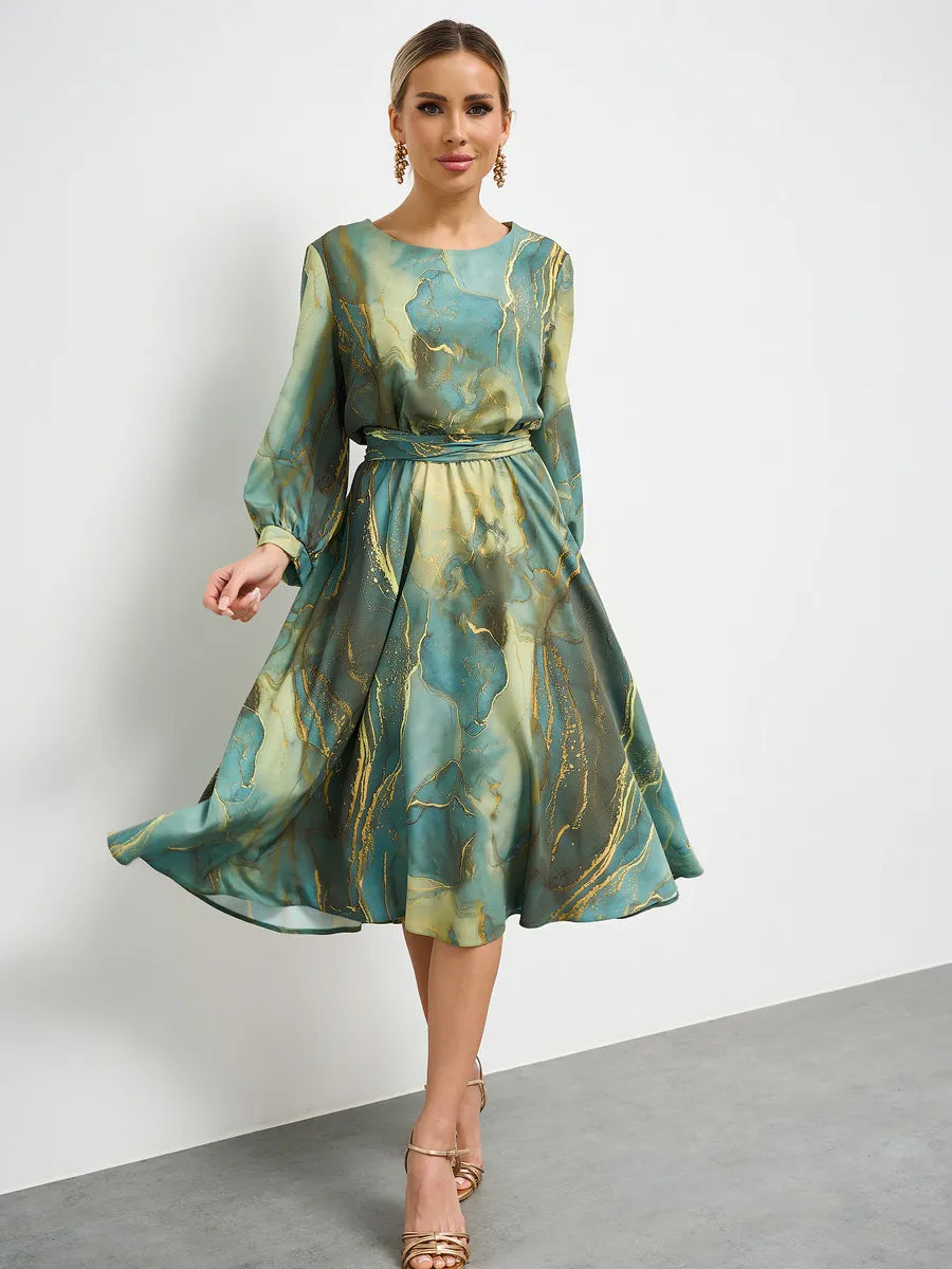 🌿👗【Zâna de primăvară】2025 rochie verde elegantă cu mâneci lungi și fustă🌸💃