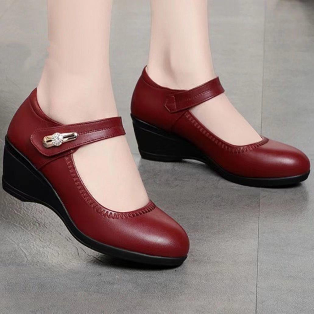 👡【35-41】Piele moale talpă moale toc pană anti-alunecare pantofi din piele pentru mamă