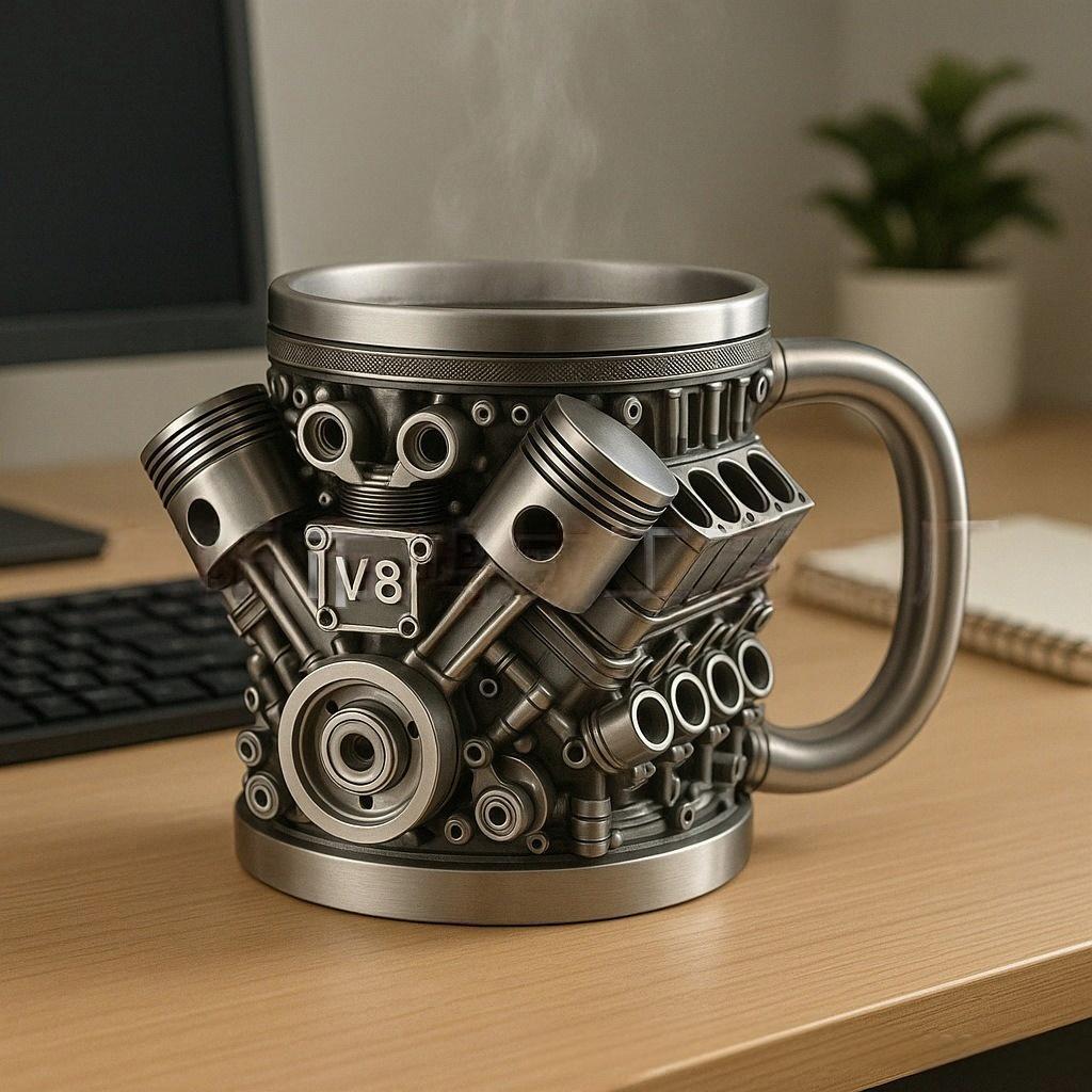 🎁☕ Ceașcă de cafea din oțel inoxidabil Creative Engine V6V8