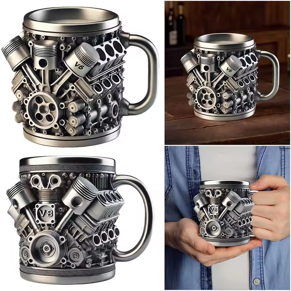 🎁☕ Ceașcă de cafea din oțel inoxidabil Creative Engine V6V8