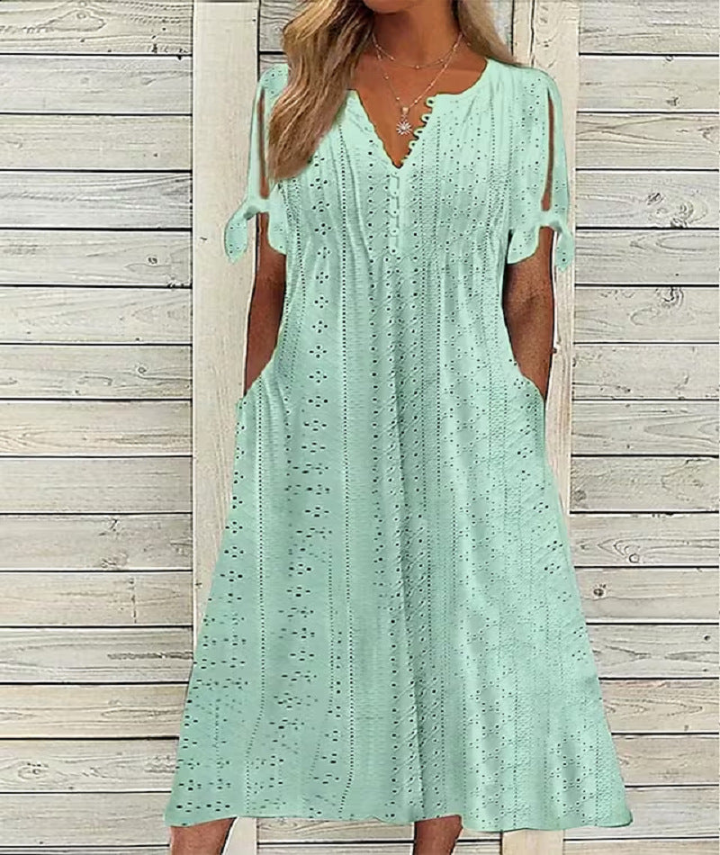 【S-3XL】2025 Noua rochie midi din dantela plisata simpla