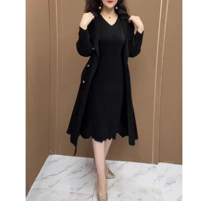 【M-4XL】🍂🧥Toamnă Nouă Elastic Fashion Fals Două Piese Windbreaker Rochie