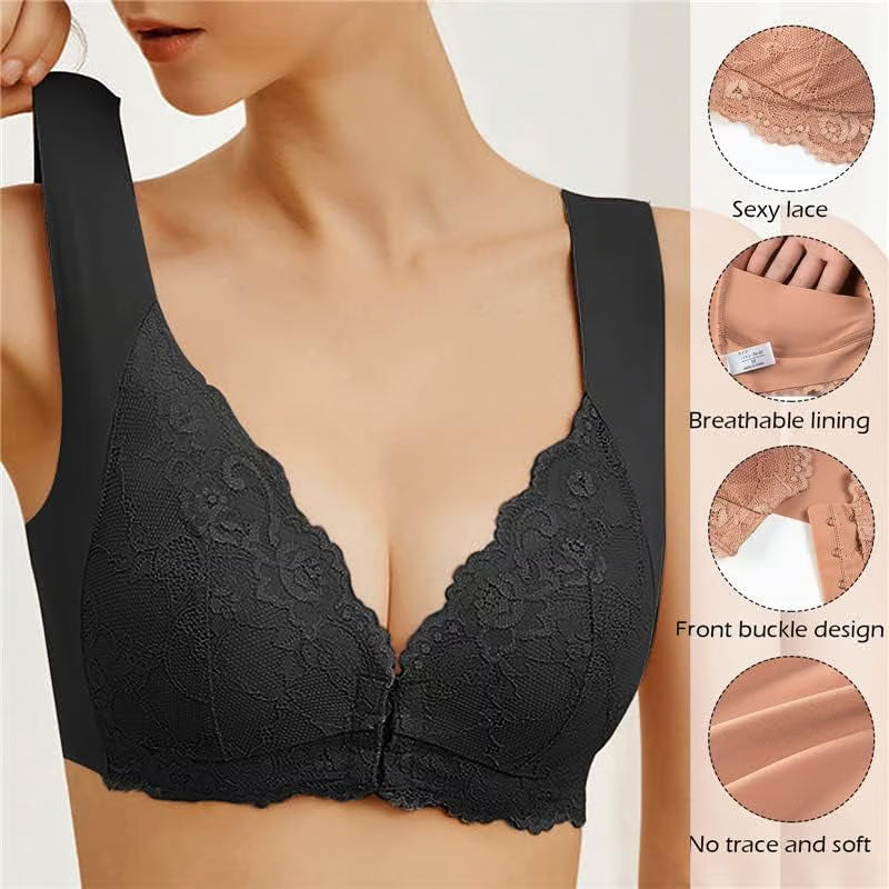 🥰3 bucăți👙 Sutien push-up cu închidere frontală din dantelă - fără cusături, spate frumos, confortabil