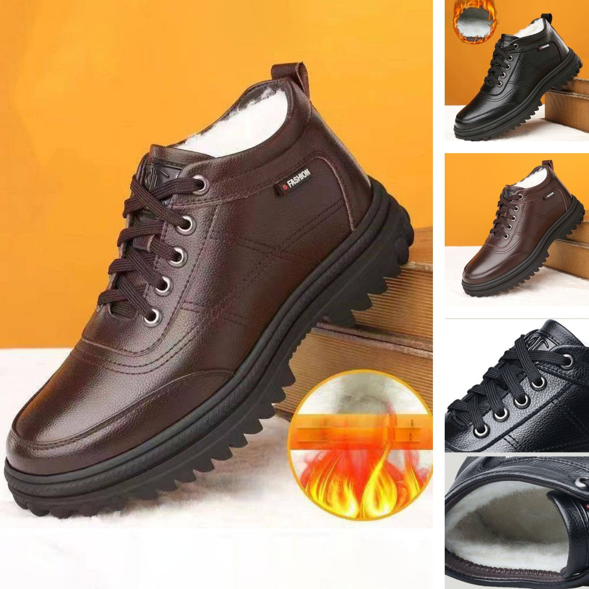 👞【39-44】Iarna îngroșat pufos cald cald talpă groasă pantofi de piele pentru bărbați 3742815