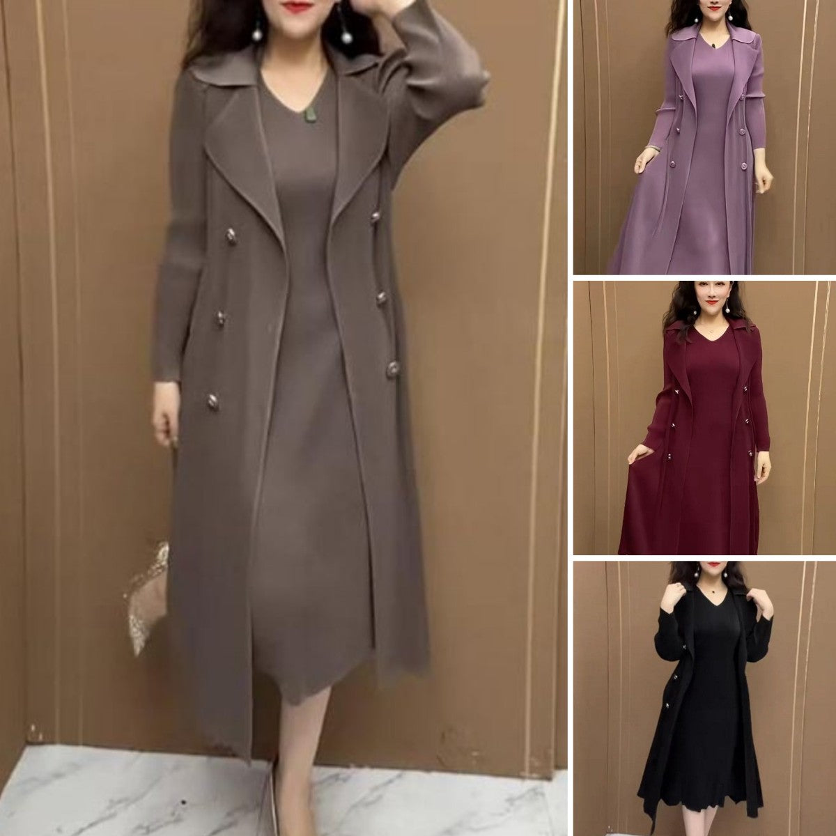 【M-4XL】🍂🧥Toamnă Nouă Elastic Fashion Fals Două Piese Windbreaker Rochie