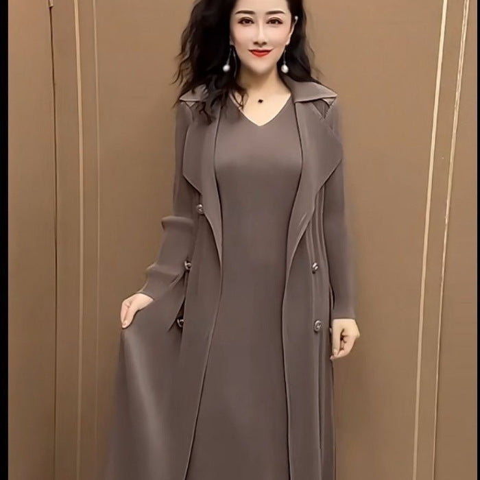 【M-4XL】🍂🧥Toamnă Nouă Elastic Fashion Fals Două Piese Windbreaker Rochie
