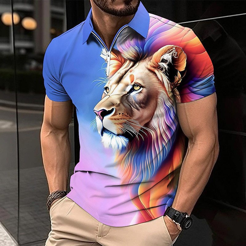 【XS-5XL】Tricou polo bărbătesc cu imprimeu 3D de leu