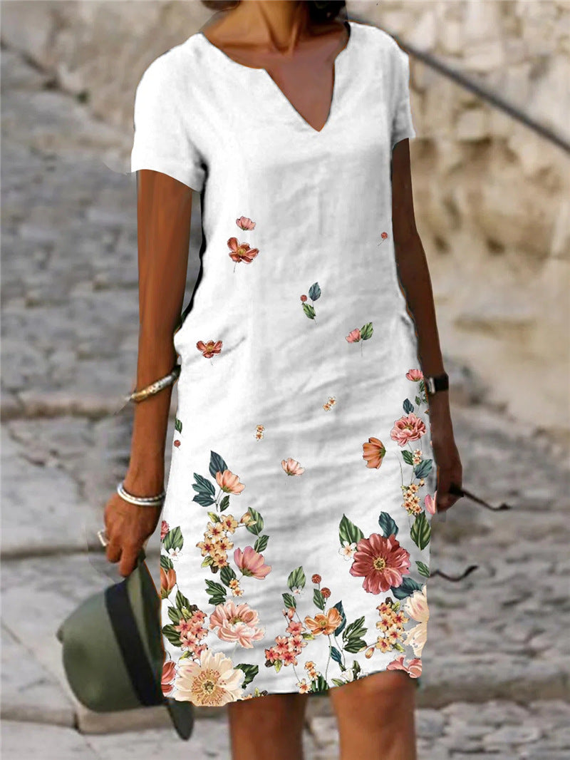 【S-3XL】🌺🦋2025 Rochie cu mânecă scurtă și decolteu în V, cu imprimeu cu flori și fluturi