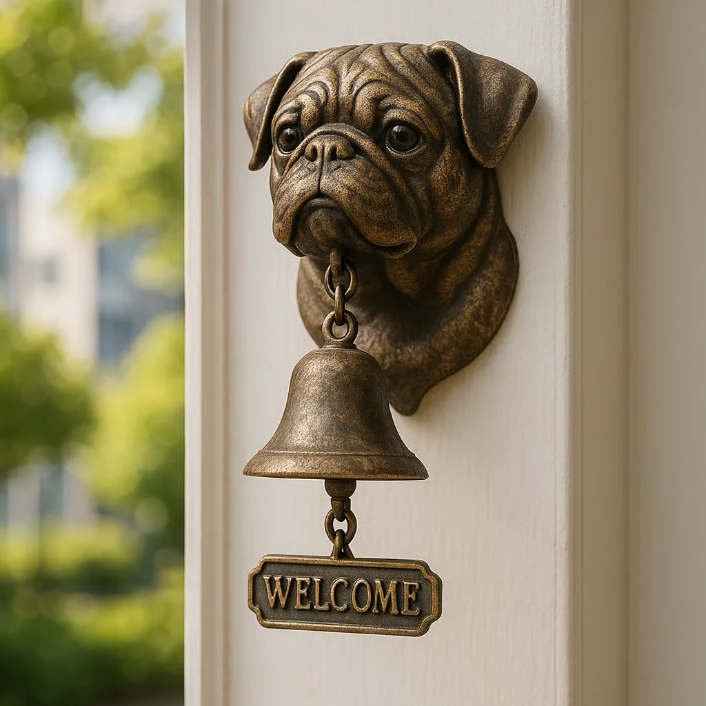 Ornament pentru sonerie în formă de câine, perfect pentru decorarea ușii de la intrare sau a grădinii.