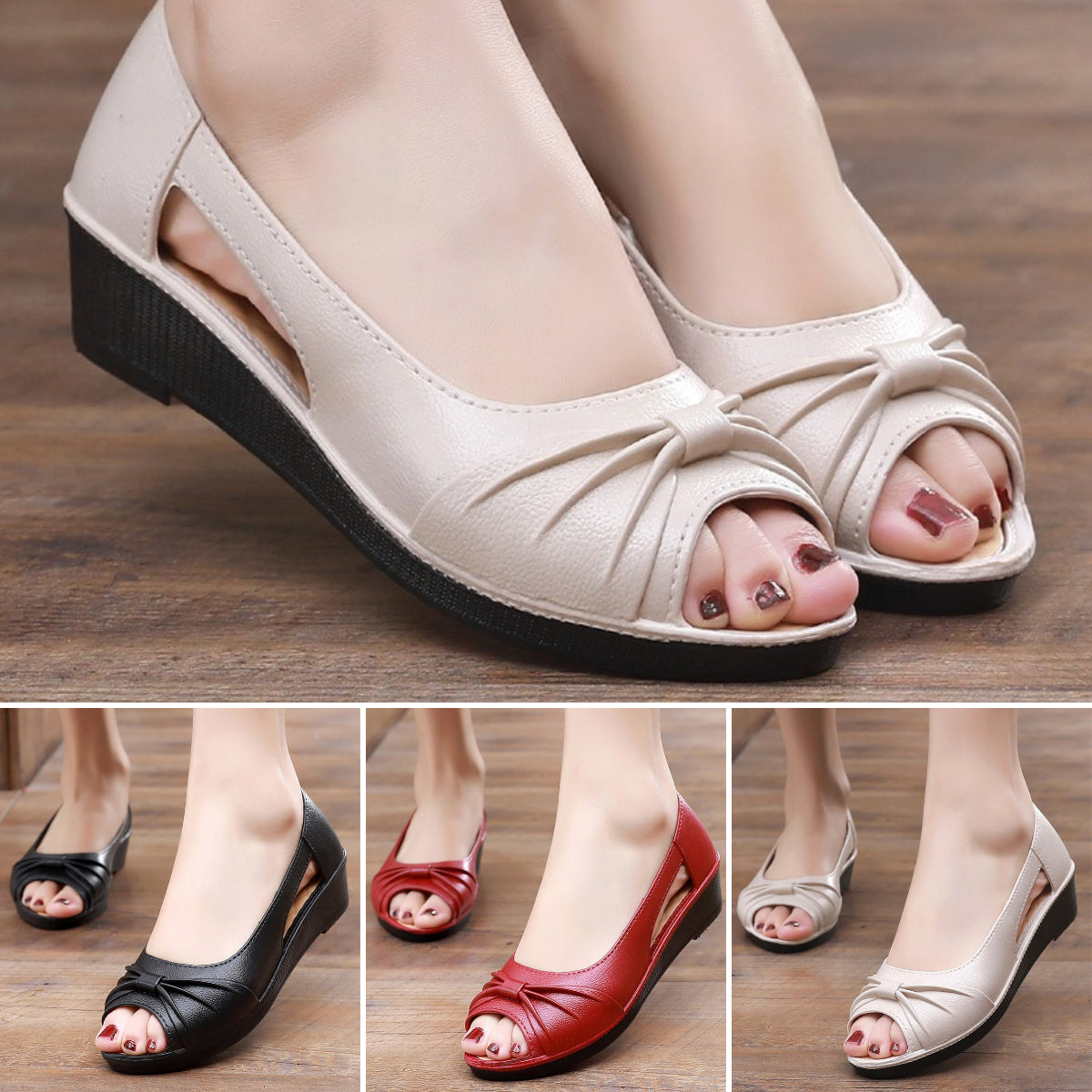 Sandale Elegante Cu Culoare Solidă Pentru Femei, Talpă Moale Cu Platformă, Încălțăminte Casual Cu Decupaje