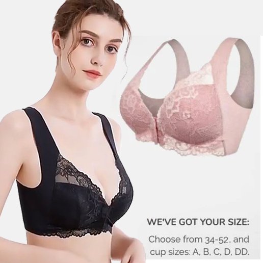 🥰3 bucăți👙 Sutien push-up cu închidere frontală din dantelă - fără cusături, spate frumos, confortabil