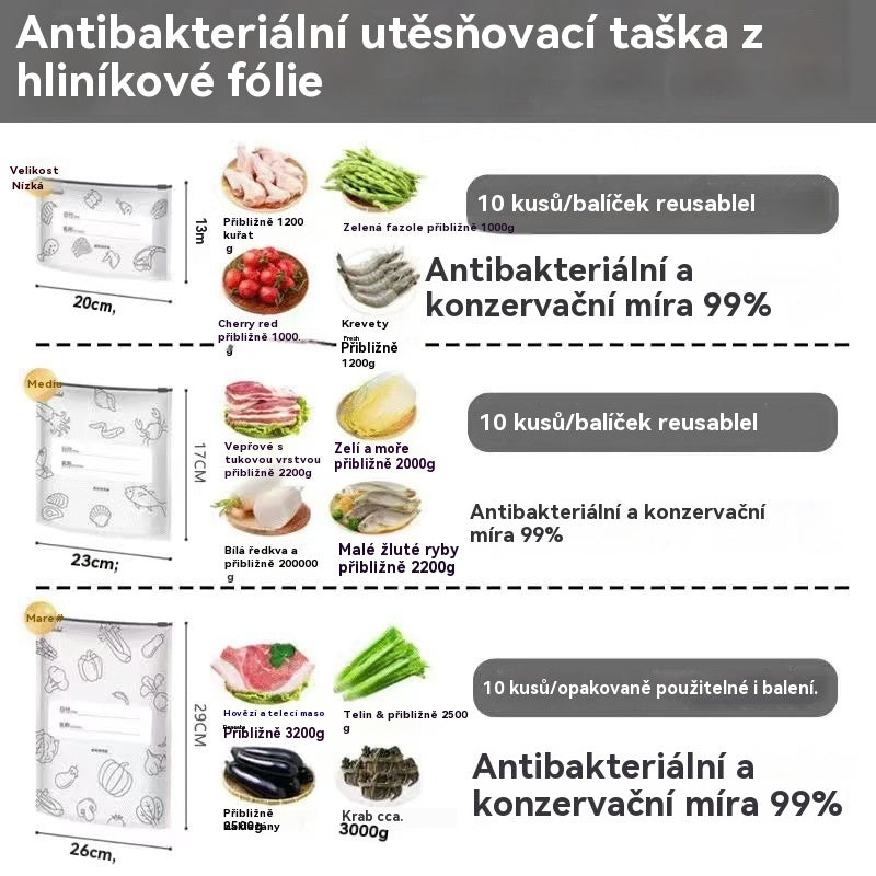 🥩【60 kusů】Sáček z hliníkové fólie potravinářské kvality se zipem pro zachování čerstvosti, vhodný do domácí lednice