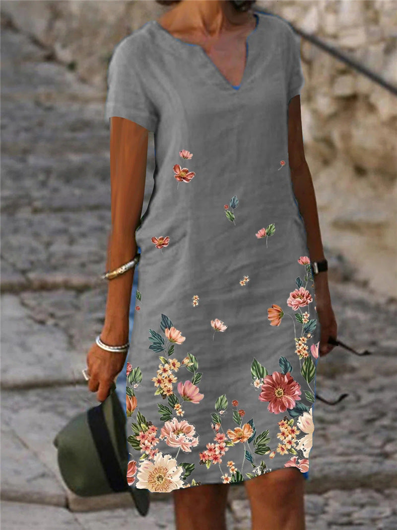 【S-3XL】🌺🦋2025 Rochie cu mânecă scurtă și decolteu în V, cu imprimeu cu flori și fluturi