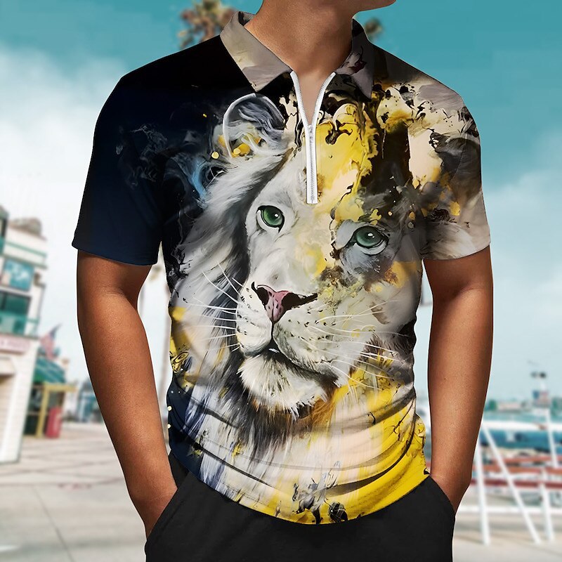 【XS-5XL】Tricou polo bărbătesc cu imprimeu 3D de leu