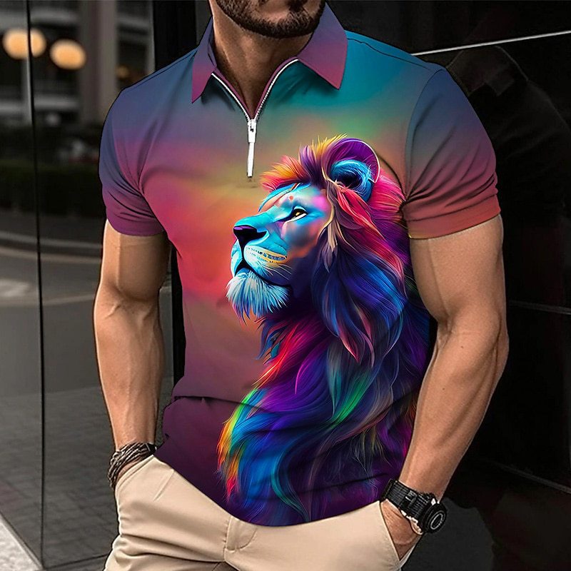 【XS-5XL】Tricou polo bărbătesc cu imprimeu 3D de leu