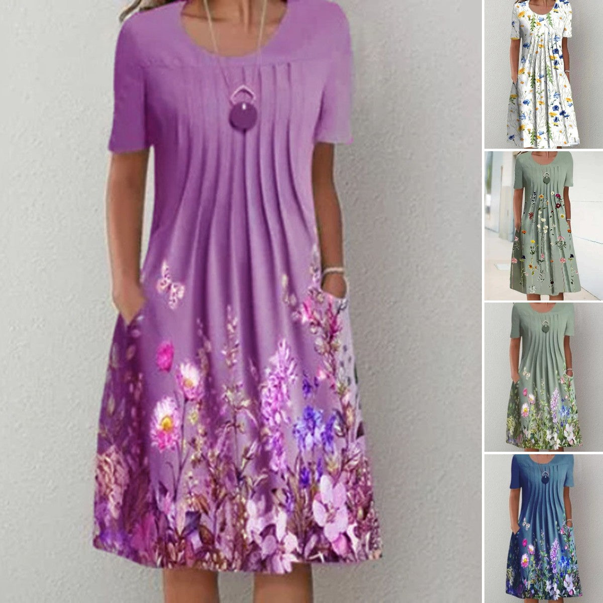 🌸🦋Rochie nouă de damă cu imprimeu cu gât rotund(S-3XL)