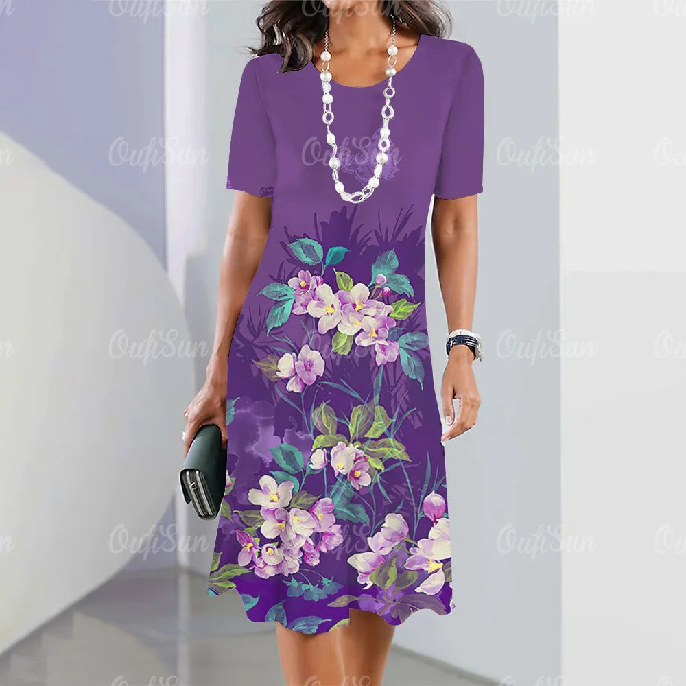 👗【S-5XL】Rochie midi cu mânecă lungă, cu decolteu rotund, imprimată nouă