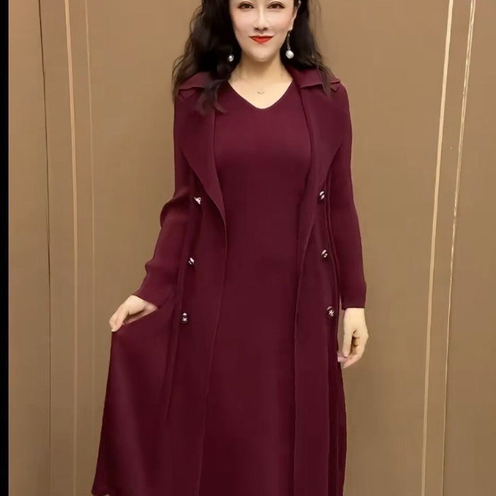 【M-4XL】🍂🧥Toamnă Nouă Elastic Fashion Fals Două Piese Windbreaker Rochie