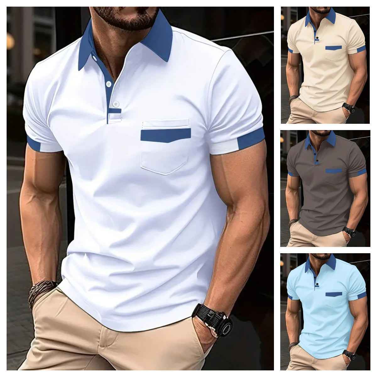 Tricou polo de buzunar color-bloc pentru bărbați tricou polo sport