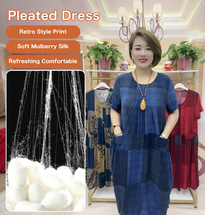 👗【50-100 kg】2025 Rochie de călătorie în carouri, la modă lejeră Rochie confortabilă pentru mamă