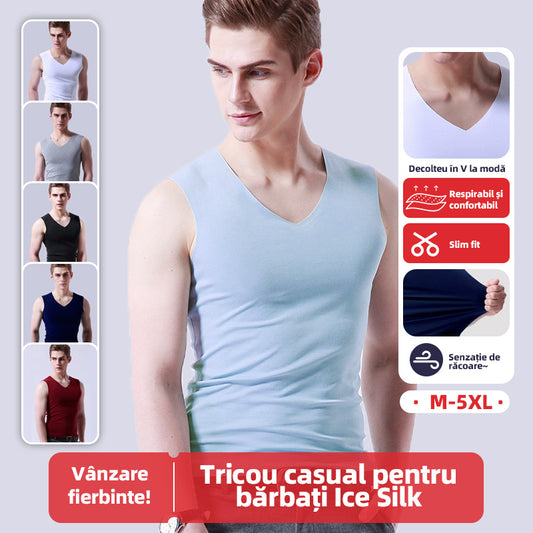 ✅Set de 6 piese de tricouri casual bărbătești din mătase glacială 4031186