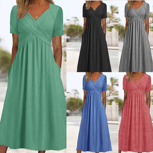 🔥🔥【S-3XL】2025 Rochii ocazionale de lungime medie la modă Pure Color