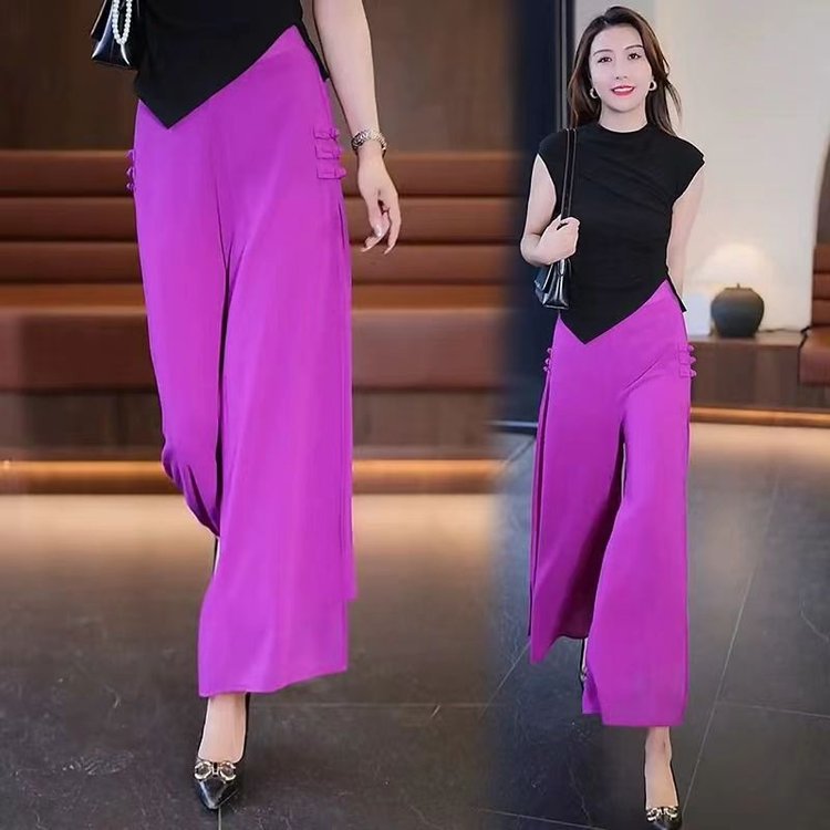 【XL-5XL】【Stil nou de vară 2025】 Pantaloni largi, din șifon, în nouă puncte, pentru femei