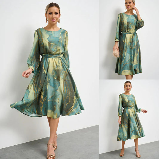🌿👗【Zână de primăvară】 rochie verde elegantă cu mânecă lungă și fustă🌸💃
