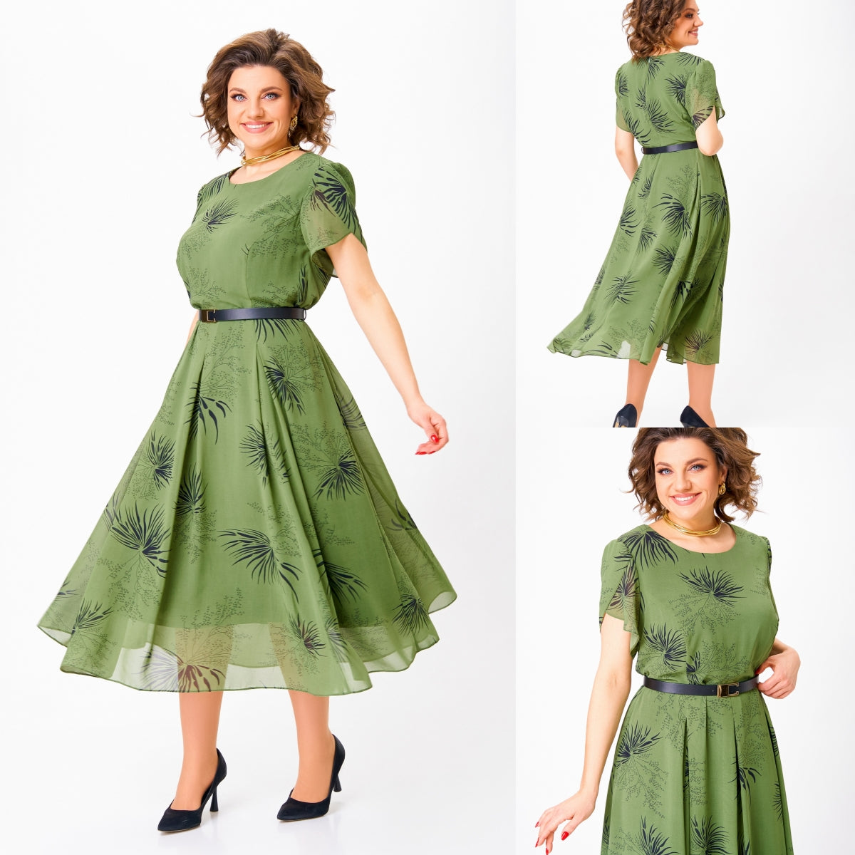 [S-5XL]Primăvara și vara noi rochii la modă din sifon de culoare verde