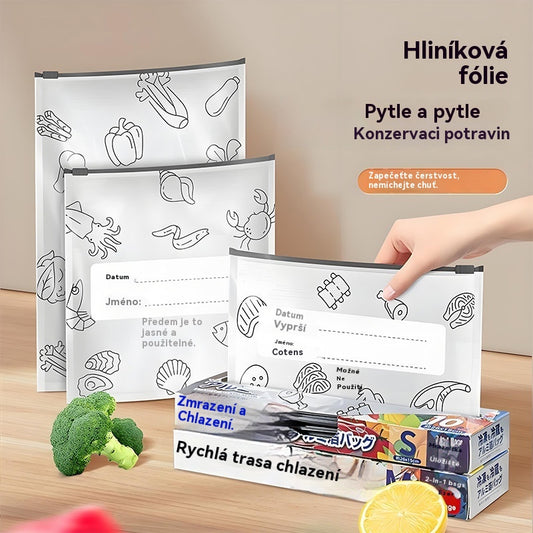 🥩【60 kusů】Sáček z hliníkové fólie potravinářské kvality se zipem pro zachování čerstvosti, vhodný do domácí lednice